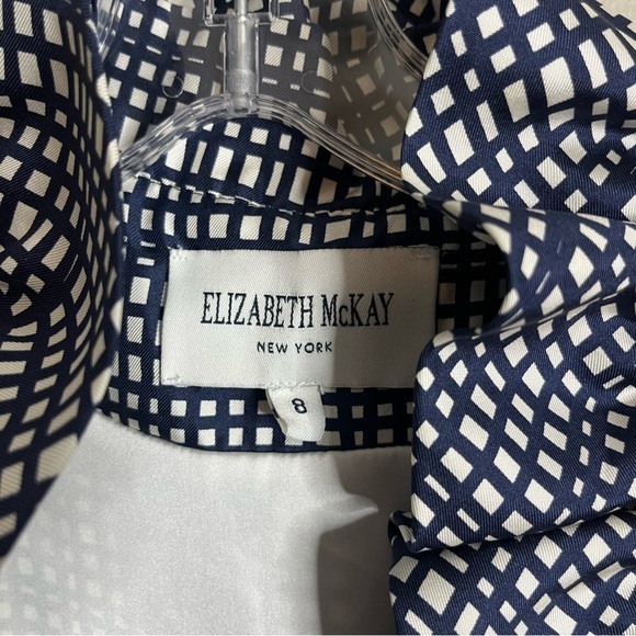 Elizabeth McKay Size 8 Scotland Dress Silk Wrap Navy White Ruffle Collar R16 - Picture 7 of 7